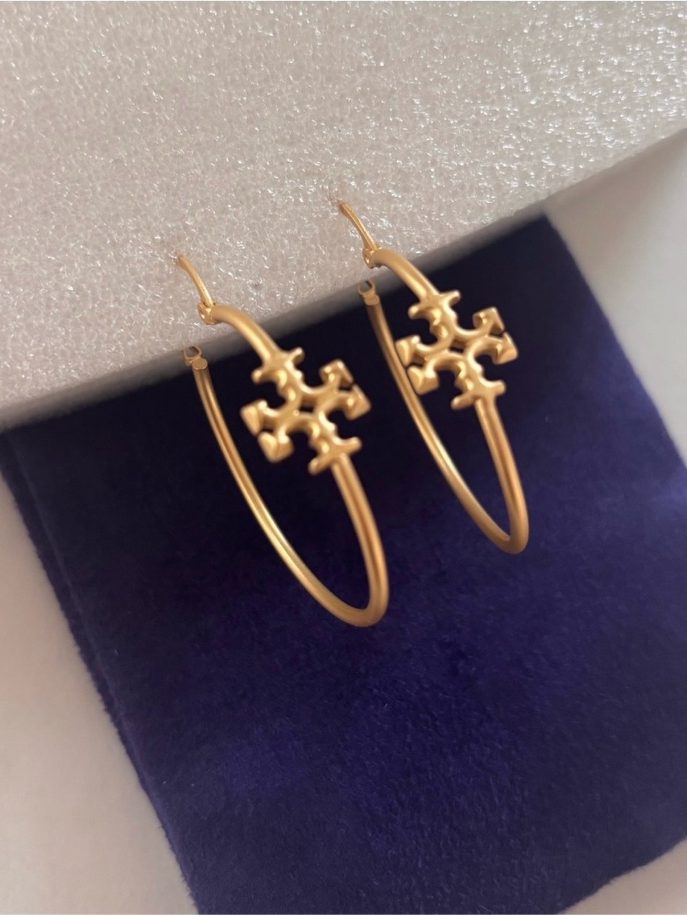 Tory Burch Eleonor Gold Logo Hoop Earrings